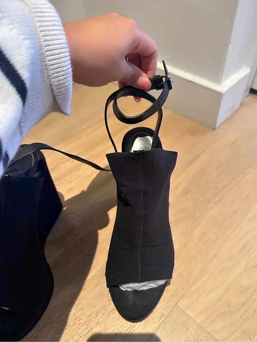 Balenciaga Neoprene Black Open-Toe Wedge Booties